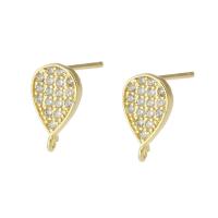 Brass Earring Drop Component gold color plated micro pave cubic zirconia & for woman Sold By Pair