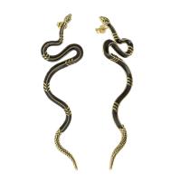 Pendientes de Perno en Latón, metal, Serpiente, chapado en color dorado, para mujer & ennegrezca, Negro, 21.50x79x13mm, Vendido por Par