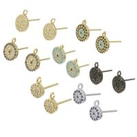 Messing Earring Drop Component, Flad Rund, forgyldt, forskellig størrelse for valg & Micro Pave cubic zirconia & for kvinde, flere farver til valg, 8x8x13mm, Solgt af par