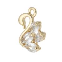 Cubique Pendentif en laiton zircon pavent, cygne, Placage de couleur d'or, pavé de micro zircon, 10x14x4mm, Trou:Environ 1mm, Vendu par PC