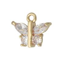 Cubique Pendentif en laiton zircon pavent, papillon, Placage de couleur d'or, pavé de micro zircon, 13x11x3mm, Trou:Environ 1mm, Vendu par PC