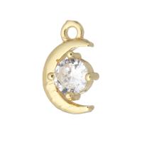 Cubique Pendentif en laiton zircon pavent, lune, Placage de couleur d'or, pavé de micro zircon, 8x13x4mm, Trou:Environ 1mm, Vendu par PC