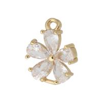 Cubique Pendentif en laiton zircon pavent, fleur, Placage de couleur d'or, pavé de micro zircon, 11x13x3mm, Trou:Environ 1mm, Vendu par PC