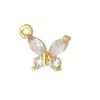 Cubique Pendentif en laiton zircon pavent, papillon, Placage de couleur d'or, pavé de micro zircon, 13x10.50x3mm, Trou:Environ 1mm, Vendu par PC