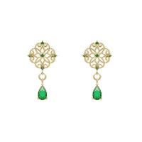 Zinc Alloy Øreringe, med Emerald & 925 Sterling Sølv, for kvinde & med rhinestone, blandede farver, 10-35mm, Solgt af par