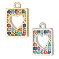 Cubique Pendentif en laiton zircon pavent, rectangle, Placage, pavé de micro zircon & creux, plus de couleurs à choisir, 9.50x14x2mm, Trou:Environ 1mm, Vendu par PC