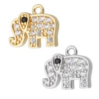 Terningformet Zirkon Micro Pave Messing vedhæng, Elephant, forgyldt, Micro Pave cubic zirconia, flere farver til valg, 12x10x2.50mm, Hole:Ca. 1mm, Solgt af PC