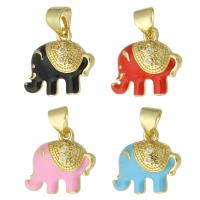 Colgantes de la joyería de cobre amarillo, metal, Elefante, chapado en color dorado, esmalte, más colores para la opción, 6x6x3mm, agujero:aproximado 3mm, Vendido por UD