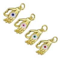 Messing hangers, Hand, gold plated, boze oog patroon & glazuur, meer kleuren voor de keuze, 10x20x6mm, Gat:Ca 4mm, Verkocht door pair