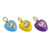 Pendente di ottone in forma cuore, placcato color oro, smalto, nessuno, 12x14x4mm, Foro:Appross. 4mm, Venduto da coppia