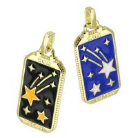 Colgantes de la joyería de cobre amarillo, metal, Rectángular, chapado en color dorado, con el patrón de estrella & esmalte, más colores para la opción, 14x27x2mm, agujero:aproximado 2mm, Vendido por UD