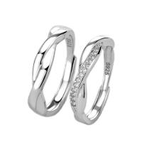 Anillos para Parejas, Plata de ley 925, chapado en color de platina, Ajustable & diferentes estilos para la opción & micro arcilla de zirconia cúbica, Vendido por UD