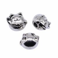 alliage de zinc Perles européennes de grand trou, Fortune Cat, Placage, DIY, argent, 13x12mm, Vendu par PC