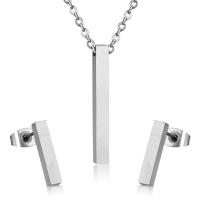 Nerezová ocel šperky Soupravy, Stud náušnice & náhrdelník, 304 Stainless Steel, 2 kusy & módní šperky & pro ženy, více barev na výběr, 25.5mm*3mm,15mm*3mm, Délka Cca 17.72 inch, Prodáno By nastavit