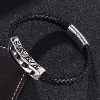 Cuero de PU Pulsera, con acero inoxidable 316L, diverso tamaño para la opción & para hombre, Negro, Vendido por UD