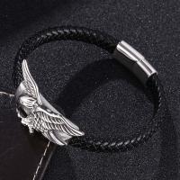 Cuero de PU Pulsera, con acero inoxidable 316L, diverso tamaño para la opción & para hombre, Negro, Vendido por UD