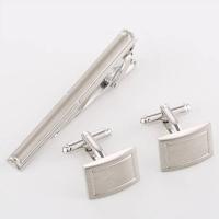 Mosiądz Tie Clip Zestaw spinek do mankietów, Platerowane w kolorze srebra, trzy sztuki & dla człowieka, bez zawartości niklu, ołowiu i kadmu, 60x6mm, 18x13mm, 5zestawy/wiele, sprzedane przez wiele