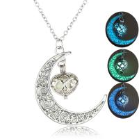 Collier Luminated, alliage de zinc, avec 1.96inch chaînes de rallonge, lune, Placage de couleur platine, pour femme & lumineux & creux, plus de couleurs à choisir, protéger l'environnement, sans nickel, plomb et cadmium, 32x35mm, Longueur Environ 17.7 pouce, Vendu par PC