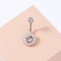 Belly Ring Ottone, Stella, placcato color platino, Micro spianare cubic zirconia & per la donna & cavo, assenza di nichel,piombo&cadmio, 11x22mm, Venduto da PC