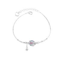 Argento Bracciali, 925 sterline d'argento, with Moonstone, with 1.57 inch extender chain, placcato color platino, Micro spianare cubic zirconia & per la donna, Lunghezza Appross. 5.9 pollice, Venduto da PC