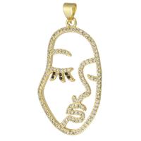 Cubique Pendentif en laiton zircon pavent, Visage, Placage de couleur d'or, bijoux de mode & DIY & pavé de micro zircon & pour femme, doré, 21x36x2.50mm, Trou:Environ 3mm, 10PC/lot, Vendu par lot