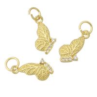 Terningformet Zirkon Micro Pave Messing vedhæng, Butterfly, guldfarve belagt, mode smykker & du kan DIY & Micro Pave cubic zirconia & for kvinde, gylden, 7x12x2mm, Hole:Ca. 4mm, 10pc'er/Lot, Solgt af Lot