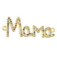 Zircon cubique Micro Pave laiton Connecteur, Lettre d’alphabet, Placage de couleur d'or, bijoux de mode & DIY & pavé de micro zircon & pour femme, multicolore, 33x13x2mm, Trou:Environ 1mm, 10PC/lot, Vendu par lot