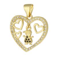 Cubic Zirconia Micro Pave Brass Pendant Heart gold color plated fashion jewelry & DIY & micro pave cubic zirconia & for woman golden Approx 3mm Sold By Lot