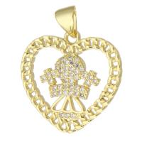 Cubique Pendentif en laiton zircon pavent, coeur, Placage de couleur d'or, bijoux de mode & DIY & pavé de micro zircon & pour femme, doré, 21x20x2mm, Trou:Environ 3mm, 10PC/lot, Vendu par lot