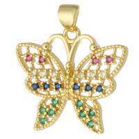 Cúbicos Circonia Colgante Latón Micro pavimenta, metal, Mariposa, chapado en color dorado, Joyería & Bricolaje & micro arcilla de zirconia cúbica & para mujer, multicolor, 23x21x2mm, agujero:aproximado 3mm, 10PCs/Grupo, Vendido por Grupo