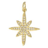 Befestigter Zirkonia Messing Anhänger, Acht Point Star, goldfarben plattiert, Modeschmuck & DIY & Micro pave Zirkonia & für Frau, goldfarben, 18x21x2mm, Bohrung:ca. 3mm, 10PCs/Menge, verkauft von Menge