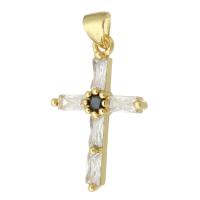 Cúbicos Circonia Colgante Latón Micro pavimenta, metal, Cruces, chapado en color dorado, Joyería & Bricolaje & micro arcilla de zirconia cúbica & para mujer, dorado, 16x25x3mm, agujero:aproximado 3mm, 10PCs/Grupo, Vendido por Grupo