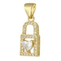 Cubic Zirconia Micro Pave Brass Pendant Lock gold color plated fashion jewelry & DIY & micro pave cubic zirconia & for woman golden Approx 3mm Sold By Lot