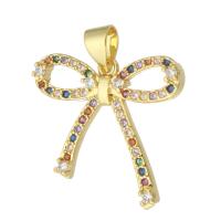 Cilindrata Zircone micro pavimenta il pendente di ottone, Nodo di Cravatta, placcato color oro, gioielli di moda & DIY & Micro spianare cubic zirconia & per la donna, multi-colore, 20x20x3mm, Foro:Appross. 3mm, 10PC/lotto, Venduto da lotto