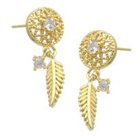 Boucles d'oreilles pendantes en laiton, Placage de couleur d'or, bijoux de mode & pavé de micro zircon & pour femme, doré, 24mm, 10pairescouple/lot, Vendu par lot