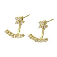 Oreille Vestes, laiton, Placage de couleur d'or, bijoux de mode & pavé de micro zircon & pour femme, doré, 17x16x2mm, 10pairescouple/lot, Vendu par lot