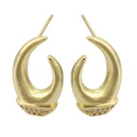 Boucles d'oreilles en laiton zircon cubique pavent, Placage de couleur d'or, bijoux de mode & pavé de micro zircon & pour femme, doré, 13x22x14mm, 10pairescouple/lot, Vendu par lot