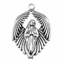 Sciathán múnlaithe Sinc Alloy Pendants, Angel, dath airgid antique plátáilte, seanré & unisex, nicil, luaidhe & caidmiam saor in aisce, 27x43mm, Díolta De réir PC