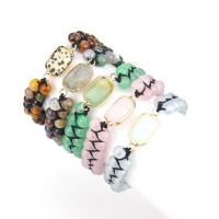 Gemstone Bracciali, Pietra naturale, with ottone, Quadrato, placcato color oro, per la donna & sfaccettati, nessuno, Lunghezza Appross. 8.66 pollice, Venduto da PC