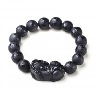 Obsidian Bracelet Mythical Wild Animal polished Unisex & frosted black Sold Per 7.09 Inch Strand