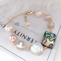 Sötvatten odlade Pearl Bracelet, Freshwater Pearl, med Havsöra & Mässing, guldfärg pläterade, för kvinna, Längd 7.09 inch, Säljs av PC