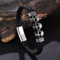 PU Armband, met 316L roestvrij staal, Dier, verschillende grootte voor keus & voor de mens, zwart, Verkocht door PC