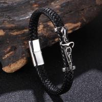 Bracelets cordon PU, cuir PU, avec acier inoxydable 316L, animal, unisexe & normes différentes pour le choix, noire, Vendu par PC