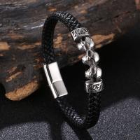 Cuero de PU Pulsera, con acero inoxidable 316L, diverso tamaño para la opción & para hombre, Negro, Vendido por UD