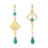 asymmetrische oorbellen, Zinc Alloy, met Acryl, gold plated, voor vrouw, groen, 68mm, Verkocht door pair