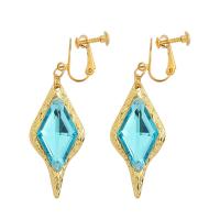 Zinc Alloy Korvakorut, Sinkkiseos, kanssa akryyli tekojalokivi, sinkin seos korvakoru clip, kullan väri kullattu, naiselle, skyblue, 19x40mm, Myymät Pair