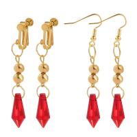 Pendientes de Cristal, aleación de zinc, con Acrílico, chapado en color dorado, diferentes estilos para la opción & para mujer, Rojo, 65mm, Vendido por Par