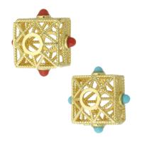 Hule Brass Beads, Messing, med Akryl, guldfarve belagt, flere farver til valg, 14x14x10mm, Hole:Ca. 2mm, Solgt af PC