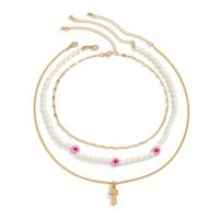 Collana Multi strato, lega in zinco, with Seedbead & catena di ferro & perla in plastica, with 2.7inch extender chain, placcato color oro, tre pezzi & gioielli di moda & per la donna, assenza di nichel,piombo&cadmio, Lunghezza Appross. 13.8 pollice, Appross. 19.7 pollice, Venduto da set