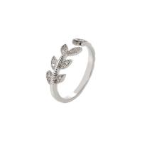 Cúbicos Circonia Micro Pave anillo de latón, metal, Ajustable & micro arcilla de zirconia cúbica & para mujer, plateado, 17mm, Vendido por UD